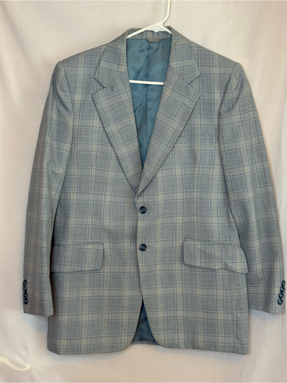 Vintage Foreman & Clark Blue Plaid Sport Coat Blazer Jacket Men's Size 40/42